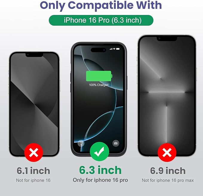 Battery Case for iPhone 16 Pro, Upgraded 7500mAh Portable Charging Case, Ultra-Slim Lightweight Powerful Extended Battery Pack for iPhone 16 Pro (6.3 inch)-Black