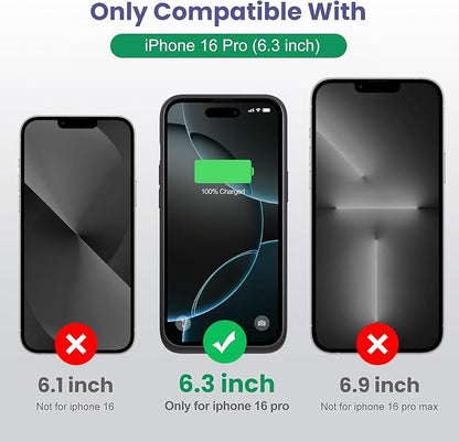 Battery Case for iPhone 16 Pro, Upgraded 7500mAh Portable Charging Case, Ultra-Slim Lightweight Powerful Extended Battery Pack for iPhone 16 Pro (6.3 inch)-Black