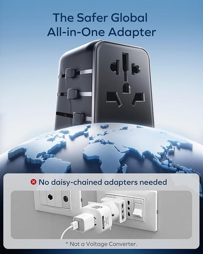 MOMAX Universal Travel Adapter 70W GaN, 3 USB-C PD & 2 USB-A QC, International Power Adapter Outlet, 6-in-1 Wall Charger for Laptop, Phone, European Travel Plug Adapter for UK/US/AUS/JP
