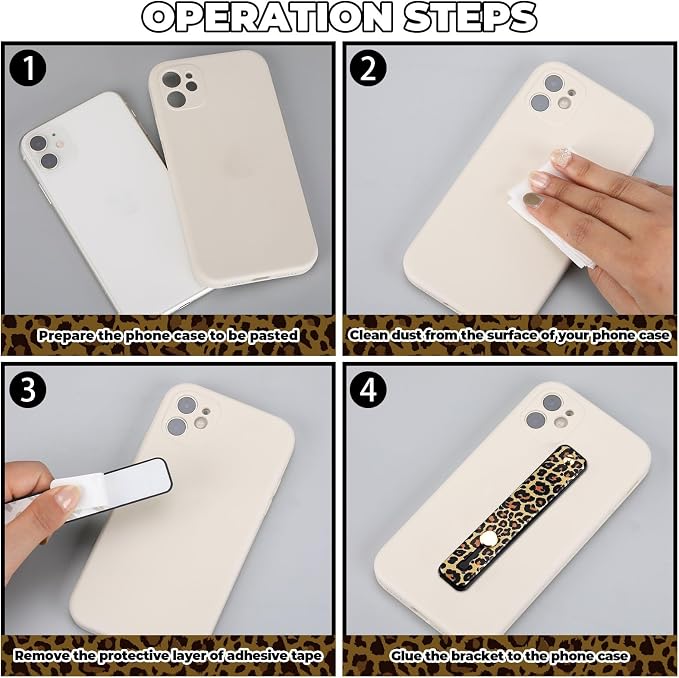 Weewooday 6 Pieces Phone Grip Holder Cell Phone Grip Strap Telescopic Finger Strap Stand Universal Finger Kickstand for Most Smartphones(Leopard Print)