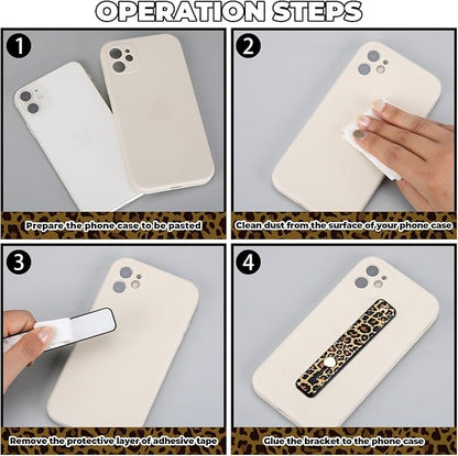 Weewooday 6 Pieces Phone Grip Holder Cell Phone Grip Strap Telescopic Finger Strap Stand Universal Finger Kickstand for Most Smartphones(Leopard Print)