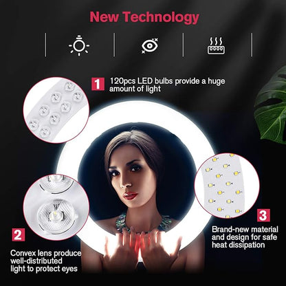 18 inch LED Ring Light with Tripod Stand Dimmable Makeup Selfie Ring Light for Studio Portrait YouTube Vlog Video Shooting with Carrying Bag and Remote Controller, CRI 90