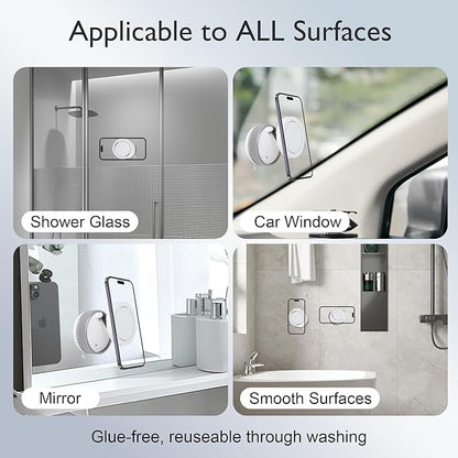 CornrStr Mirror Phone Holder for Shower Magsafe Compatible - Instant Suction Reusable Mirror Phone Holder for Windshield, Car, Travel, Gym, Portable, Fits Android & iPhone 17, 16, 15