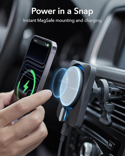ESR for 15W MagSafe Car Mount Charger with CryoBoost, Made for Apple-Certified, for MagSafe Car Mount, Magnetic Wireless Car Charger for iPhone 17e/17-12, S26/S25, Fast Charging, Phone-Cooling Charger