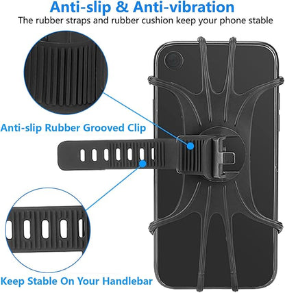 Kinizuxi Bike Phone Mount,360°Rotation Detachable Handlebar of Motorcycle Phone Mount,Adjustable Silicone Bike Phone Holder Compatible for iPhone,Android Cell Phones(Black)