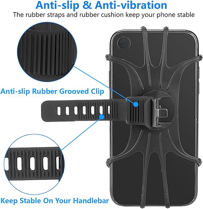 Kinizuxi 2 Pack Universal Bike Phone Mounts, 360 Rotation Silicone Holders for iPhone and Samsung, Compatible with 4.7-6.8 Inches Phones, Easy Installation