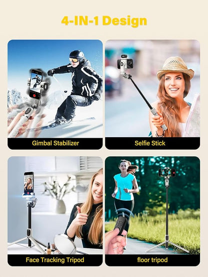 AOCHUAN Smartphone Gimbal Stabilizer, Smart Face Tracking Tripod Without APP - 4 in 1 Cellphone Gimbal Stabilizer for iPhone&Android Extended 108cm Rod with RGB Fill Light,M2PRO White