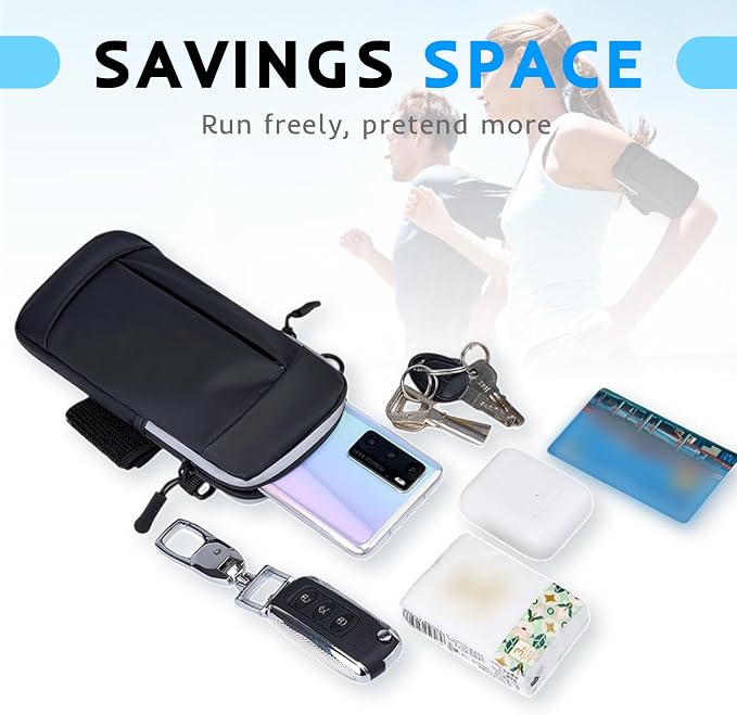 Running Armband, Adjustable Sports Band for Jogging, iPhone Workout Armband, Cell Pouch for Exercise Men Women (Leather Style in Black)