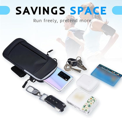 Running Armband, Adjustable Sports Band for Jogging, iPhone Workout Armband, Cell Pouch for Exercise Men Women (Leather Style in Black)