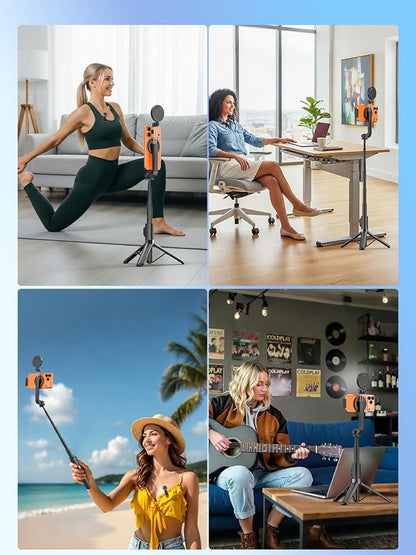 USKEYVISION Magnetic Selfie Stick Tripod with Light, Magnetic Holder for Magsafe, 360° Rotatable Phone Tripod with Rechargeable Remote&Microphone, Vlogging Kit for Video Recording(SPT-02 Combo1)