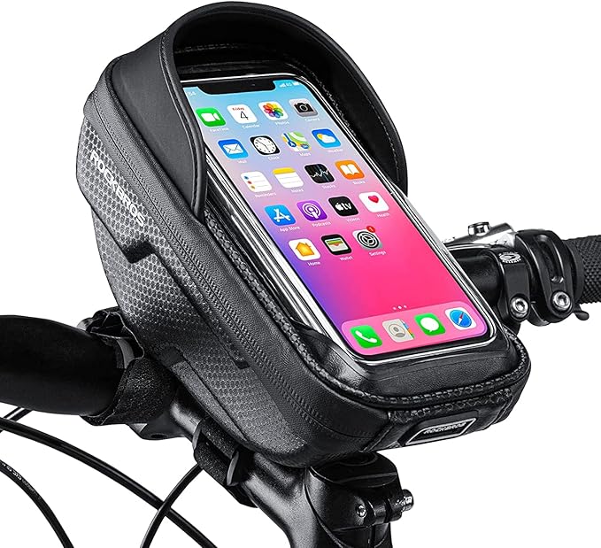 ROCKBROS Bike Phone Mount Bag Bike Front Frame Handlebar Bag Waterproof Bike Phone Holder Case Bicycle Accessories Pouch Sensitive Touch Screen Compatible with iPhone Below 6.5"