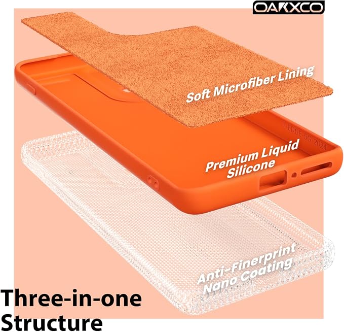 oakxco for Motorola Moto Edge 2024 Phone Case Liquid Silicone, Thin Slim Soft Rubber Gel TPU Plain Protective Simple Cover for Women Girl Cute, Matte Solid Color Aesthetic, Orange