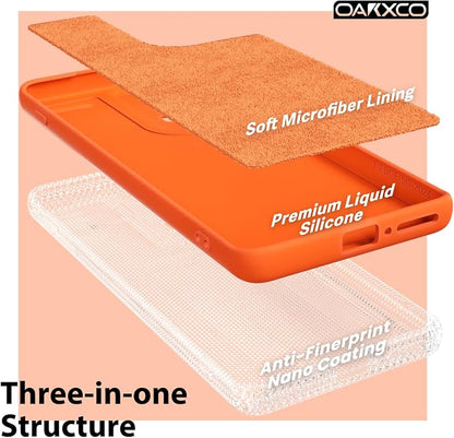 oakxco for Motorola Moto Edge 2024 Phone Case Liquid Silicone, Thin Slim Soft Rubber Gel TPU Plain Protective Simple Cover for Women Girl Cute, Matte Solid Color Aesthetic, Orange