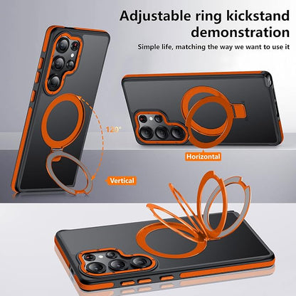 for Samsung Galaxy S25 Ultra Case, Magnetic Adjustable Ring Stand [Fit for Magsafe], [Military-Grade Shockproof Protection] Phone Case for S25 Ultra Case with Kickstand&Ring Holder (Orange)