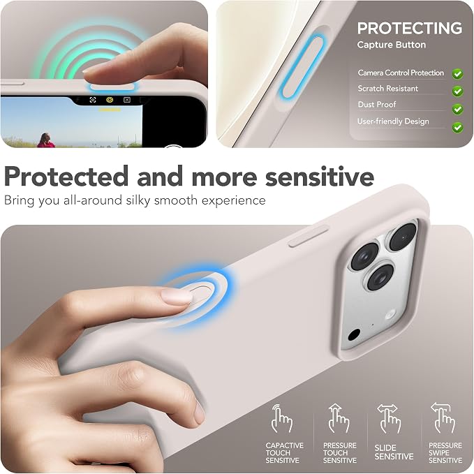 GONEZ Magnetic for iPhone 17 Pro Case, [Compatible with MagSafe] Anti-Scratch Microfiber Lining & Screen Protector, Silicone Camera Control, Shockproof Slim Phone Cover 6.3 inch, Stone