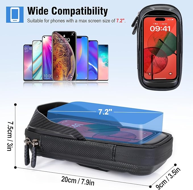 Waterproof Motorcycle Phone Mount 360° Rotation Motorcycle Rearview Mirror Phone Holder Anti-Shake Large Capacity Motorcycle Cell Phone Holder with Sun Visor and TPU Touch Screen