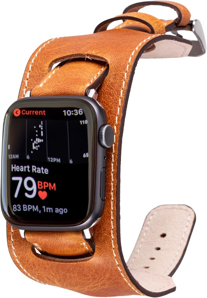 HARDISTON Cuff Watch Band Compatible with Apple 38mm for men & women, Handmade Genuine Leather, Compatible with iWatch Series 11 10 9 8 7 6 5 4 3 2 1 SE Ultra, Wrist Bracelet Band, Large/Band-Amber