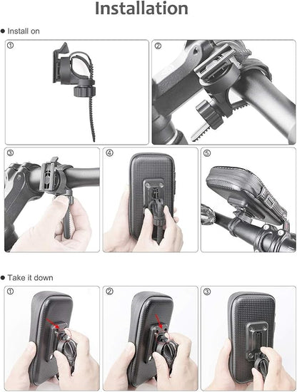 ROTTO Bike Phone Mount Bicycle Cell Phone Holder Handlebar Bag Anti-shake Waterproof with 360° Rotation Three Sizes
