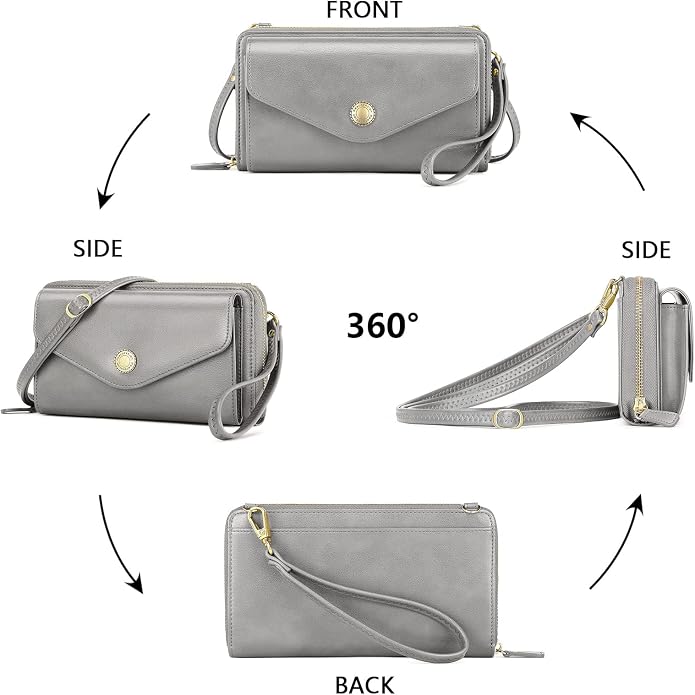 Peacocktion Crossbody Bags for Women RFID Wristlet Wallets Travel Vegan Leather Small Clutch Purses with Phone Pocket Zipper
