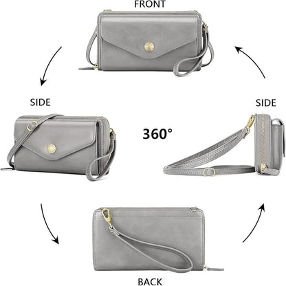 Peacocktion Crossbody Bags for Women RFID Wristlet Wallets Travel Vegan Leather Small Clutch Purses with Phone Pocket Zipper