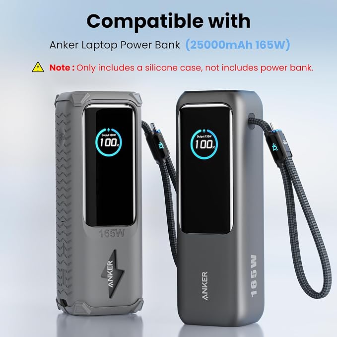 Silicone Case for Anker Laptop Power Bank (25000mAh 165W), with Charging Cable Holder, Portable Protective Cover Compatible with Anker 25000mAh 165W Power Bank for Travel & Daily Use (Gray)
