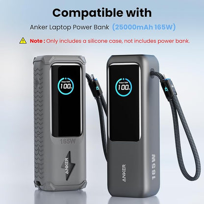 Silicone Case for Anker Laptop Power Bank (25000mAh 165W), with Charging Cable Holder, Portable Protective Cover Compatible with Anker 25000mAh 165W Power Bank for Travel & Daily Use (Gray)