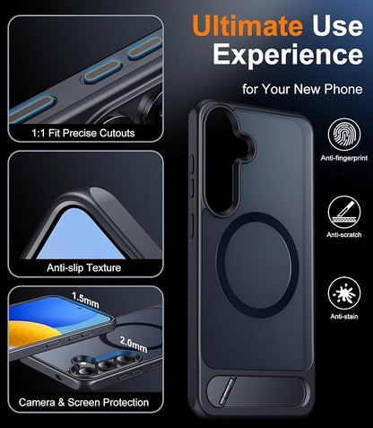 Magnetic for Samsung Galaxy S25 Case, [Innovate Stand][Military Grade Drop Protection][Non Slip][Translucent Matte] Shockproof Phone Case for Galaxy S25 6.2" 2025 -Black | Magnetic