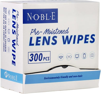 Noble Pre-moistened Lens Wipes Individually Wrapped - Lens and Screen Cleaning Wipes - Great for Eyeglasses, Cell Phones, Camera Lenses, Screens, Keyboards, and Other Delicate Surfaces (300 Wipes)