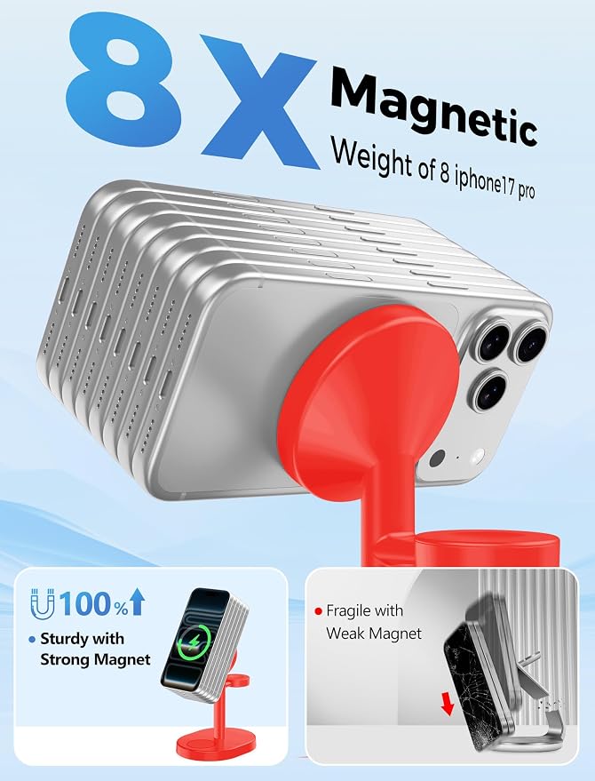 2026 3 in 1 Wireless Charging Station for Apple MagSafe Charger, 15W Fast Magnetic Mag-Safe Charger Stand for iPhone 17 16 15 14 13 12 Apple Watch AirPods Compatible with MagSafe, DeepRed