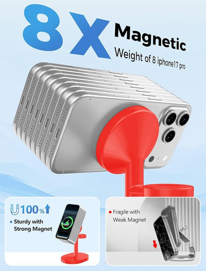 2026 3 in 1 Wireless Charging Station for Apple MagSafe Charger, 15W Fast Magnetic Mag-Safe Charger Stand for iPhone 17 16 15 14 13 12 Apple Watch AirPods Compatible with MagSafe, DeepRed