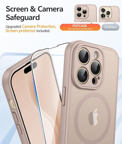 FNTCASE for iPhone 14 Pro Max Case: [Compatible with Magsafe] Translucent Matte Cases with [Full Camera Protection] [Screen Protector] Military Grade Shockproof Protective Phone Cover - Desert Gold