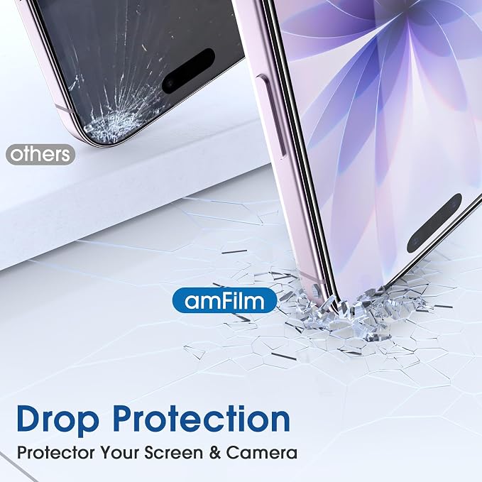 amFilm OneTouch Screen Protector for iPhone 17 6.3'' 2025 + Camera Lens Protector | Auto-Alignment install | Bubble Free | 9H+ Military-Grade Tempered Glass | FHD Clarity | Case Friendly | 2+2 Pack