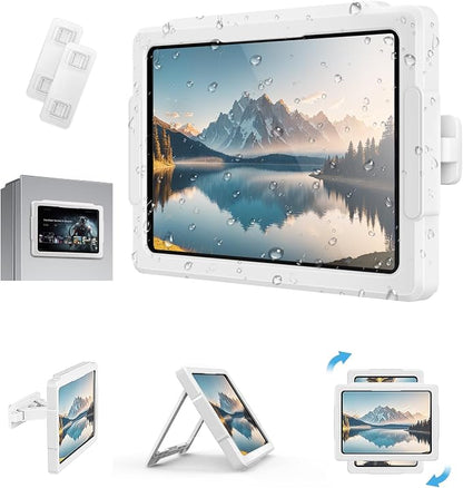 MoKo iPad Shower Holder Waterproof, 360° Rotatable Shower Tablet Holder for 11" iPad, Magnetic Tablet Mount for Fridge, Telescopic Arm, Anti-Fog Touch Screen, 3 Placement Modes, for Bathroom Kitchen