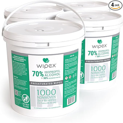 Wipex 70% Isopropyl Alcohol Wipes, Bulk 1000 Count - Ideal for Electronics, Household, Work & School Equipment Cleaning - Lint-Free SMS Cloth Safe for Tech Cleaning & Screens, (Pack of 4)