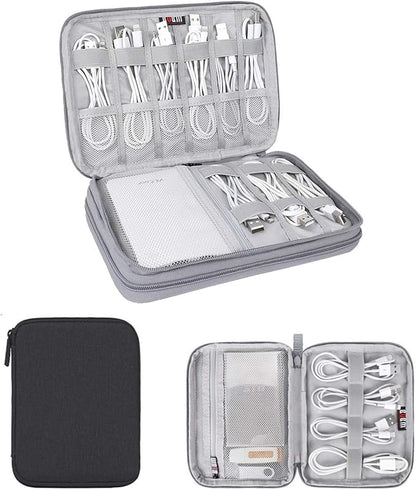 Electronics Organizer, Jelly Comb Electronic Accessories Case Portable Double Layer Cable Storage Bag for Cell Phone, Data Line, Power Bank, USB Flash Drive and More (Black, Single layer/Mini)