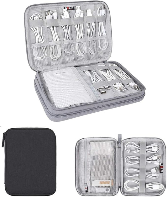 Electronics Organizer, Jelly Comb Electronic Accessories Case Portable Double Layer Cable Storage Bag for Cell Phone, Data Line, Power Bank, USB Flash Drive and More (Black, Single layer/Mini)