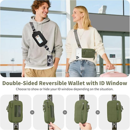 Tiostep Clip and Go Strap for Phone with Wallet Crossbody Phone Lanyard with Anti-Theft Zipper Pouch Detachable Quilted Wrist Wallet with RFID and ID Window for Daily and Travel Green Large