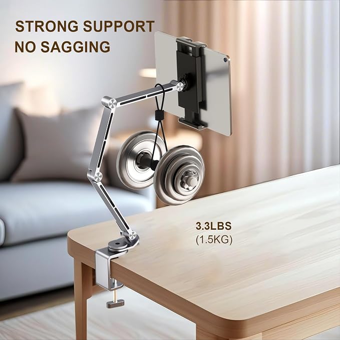 Tablet Stand Holder for Desk Aluminum Alloy Ipad Desk Mount Monitor with 360°Rotate Base, Adjustable&Foldable Tablet Arm for 4.7"-15.6" Screen Phone,Kindle,Fire HD,Monitor
