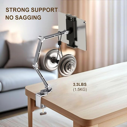 Tablet Stand Holder for Desk Aluminum Alloy Ipad Desk Mount Monitor with 360°Rotate Base, Adjustable&Foldable Tablet Arm for 4.7"-15.6" Screen Phone,Kindle,Fire HD,Monitor