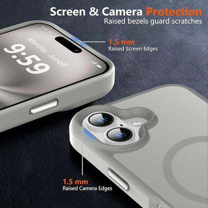MOCCA Strong Magnetic for iPhone 16 Case, [Compatible with Magsafe][16FT Mil-Grade Drop Protection] Slim Thin Translucent Matte Protective Cover Case for iPhone 16 Phone Case 6.1", Titanium Gray
