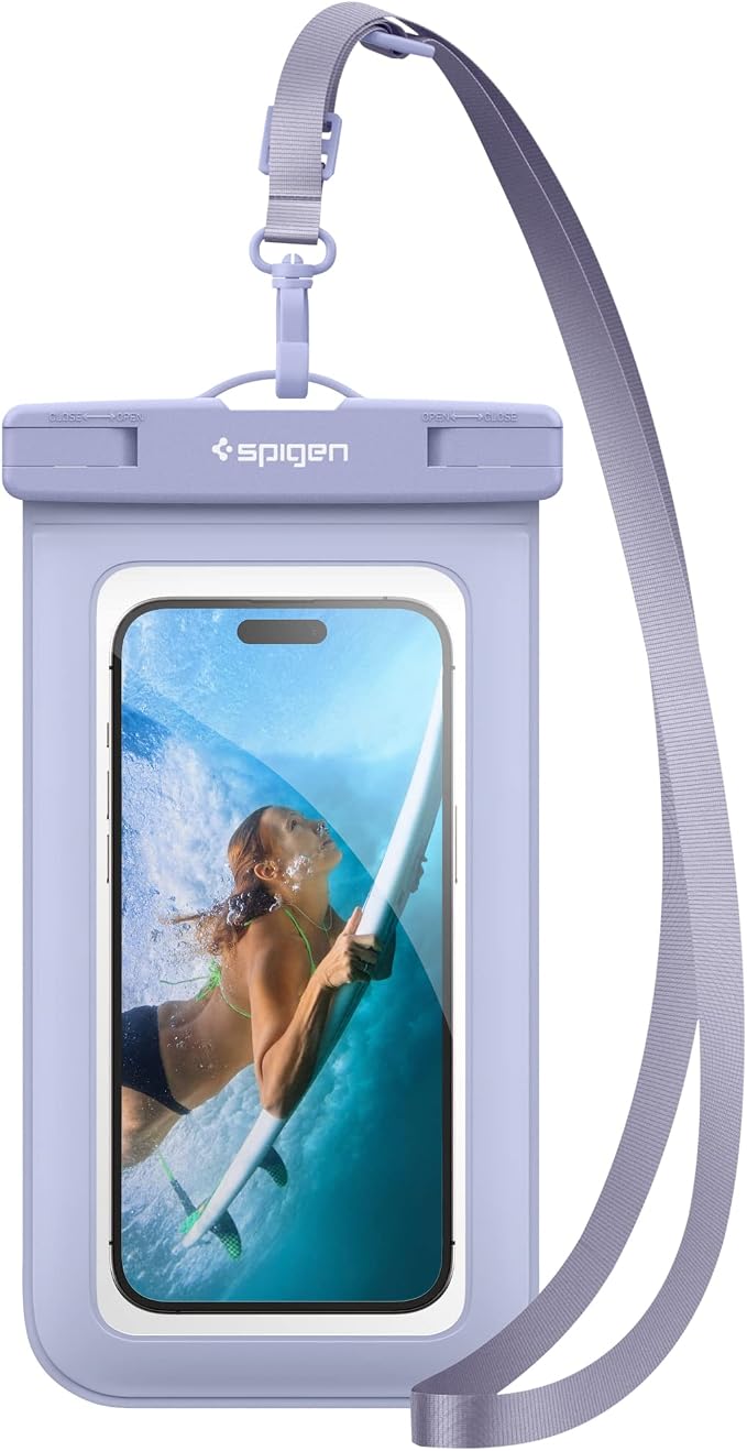 Spigen AquaShield Universal Waterproof Phone Pouch, Waterproof Phone Case, PVC Protective Dry Bag Cases with IPX8 A601 Compatible with iPhone, Galaxy, Google (Pack of 1) - Transparent Aqua Blue