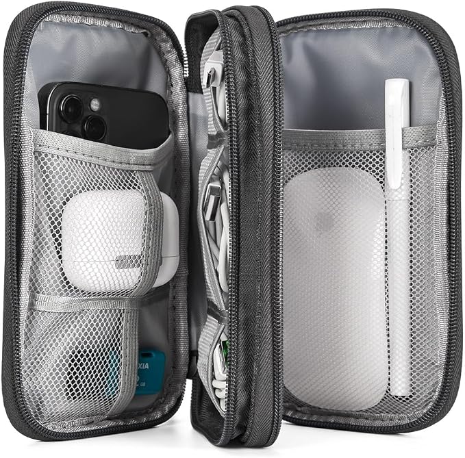 CAAORDKSO Electronics Organizer Case, Cable Organizer Bag Waterproof Electronic Accessories Carry Case with Handle for Cable, Cord, USB, Charger, Phone, Power Bank, Earphone (Dark Gray, Medium)