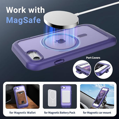 jaroco Magnetic for iPhone SE Case 3rd/2rd,iPhone 8/7 Case, [Compatible with MagSafe][Military Grade Drop Protection][Heavy Duty Protection][Non-Slip] 2-Layer Bumper Phone Case 4.7''-Dark Purple