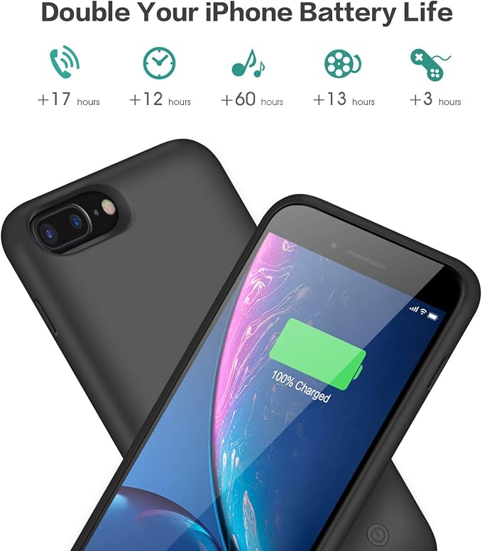 Battery Case for iPhone 6s Plus/6 Plus/7 Plus/8 Plus,8500mAh Portable Charging Case External Battery Pack for iPhone 6s Plus/6 Plus/7 Plus/8 Plus Rechargeable Charger Case (5.5 inch) Black