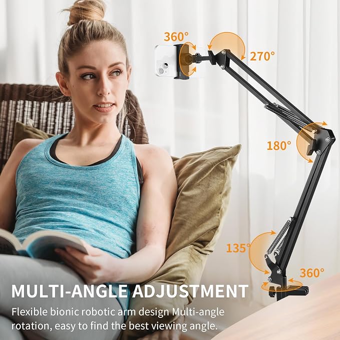 Phone Holder for Desk, Phone Holder for Bed with Adjustable Clamp Clip, Flexible Phone Stand Lazy Bracket Mount Long Arms Clamp for iPhone, Samsung, Google Pixel, Moto (Black)