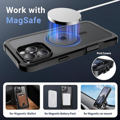 jaroco Magnetic for iPhone 16 Pro Max Case, [Compatible with MagSafe][Military Grade Drop Protection][Heavy Duty Protection][Non-Slip][Shockproof] 2-Layer Durable Bumper Phone Case 6.9''-Black