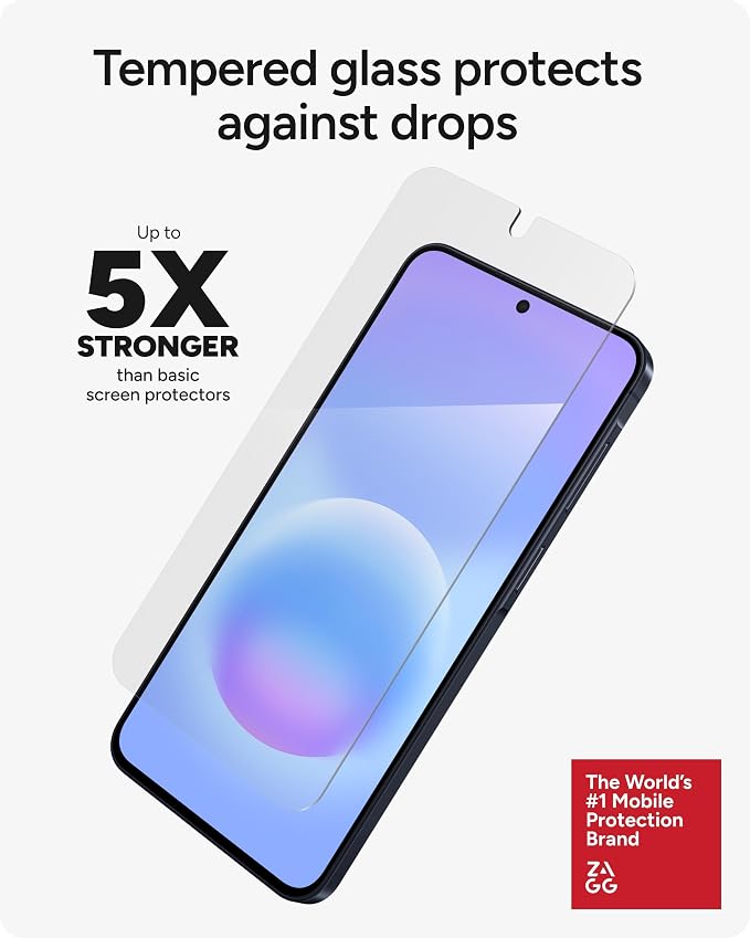 ZAGG Glass Elite Samsung Galaxy A57 5G Screen Protector - 5x Stronger Tempered Glass, Fingerprint Scanner Compatible, 30% Recycled Glass, InvisibleShield, Easy Install PerfectFit