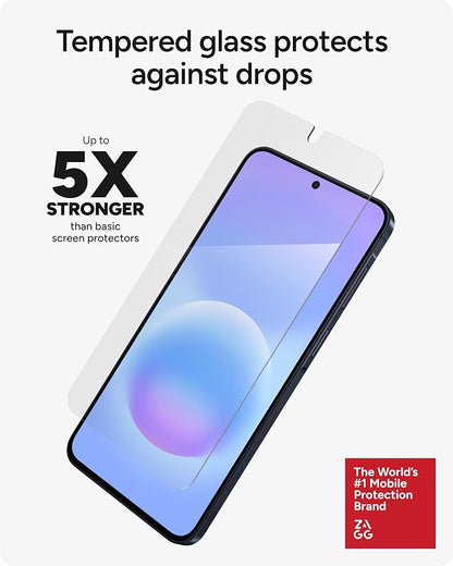 ZAGG Glass Elite Samsung Galaxy A57 5G Screen Protector - 5x Stronger Tempered Glass, Fingerprint Scanner Compatible, 30% Recycled Glass, InvisibleShield, Easy Install PerfectFit