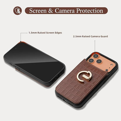 CUSTYPE Compatible with iPhone 17 Pro Max Wallet Case with Card Holder,180°Ring Holder Kickstand Card Slots Case,PU Leather Protective Case for iPhone 17 Pro Max 6.9inch-Brown