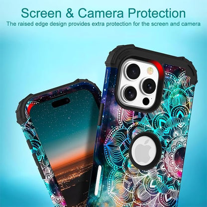 Hocase for iPhone 16 Pro Max Case, Heavy Duty Shockproof Protection Soft Silicone Rubber+Hard Plastic Bumpers Hybrid Protective Case for iPhone 16 Pro Max 2024 - Mandala in Galaxy